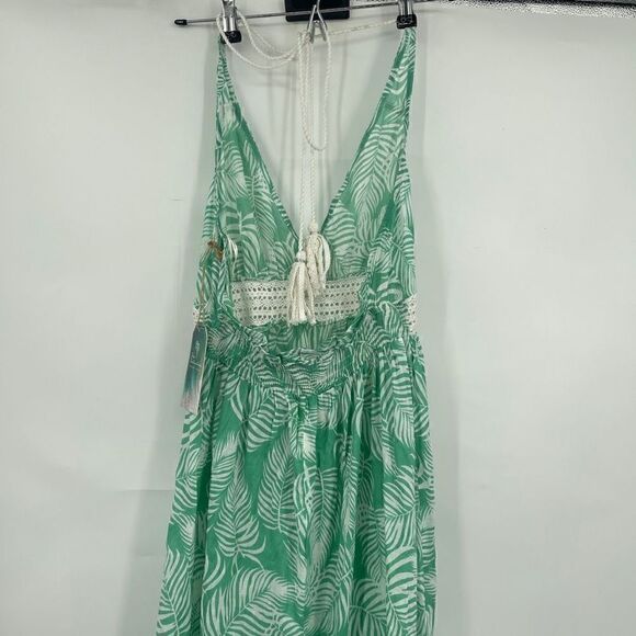 True Destinations Womens Green Leaf Tiered Bohemian Maxi Coverup Dress Small - Picture 4 of 7